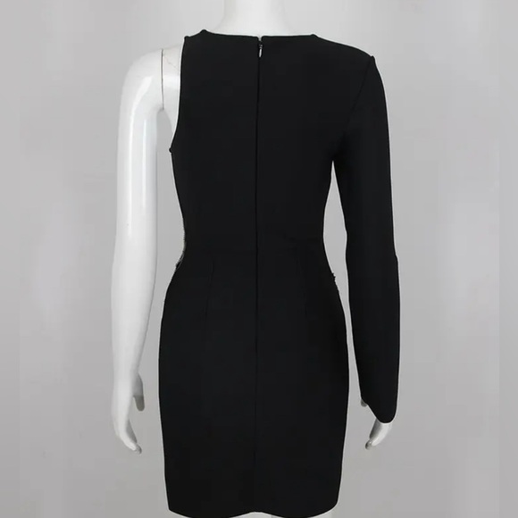 Lena Vie Crystal Mid Black Bandage Dress With Crystal Mesh Inlay - Picture 6 of 8